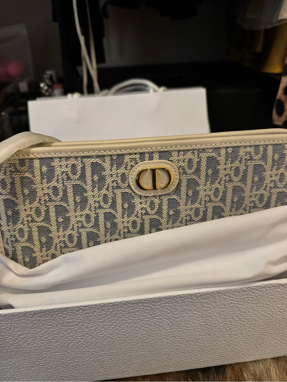Blue and Cream Monogram Pouch - Picture 3 of 6